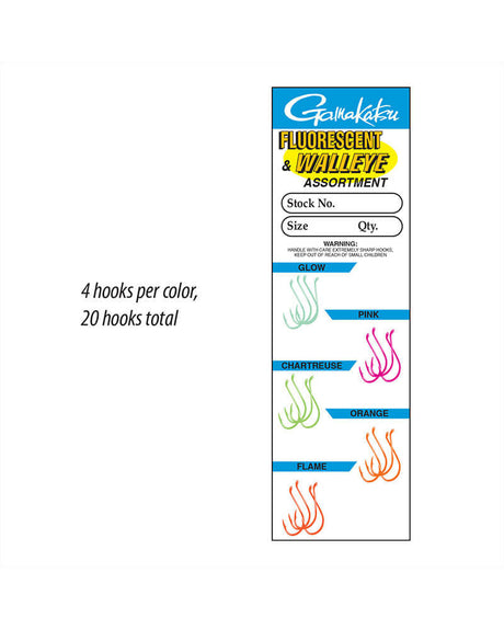 Gamakatsu Fluorescent Walleye and Steelhead Hook Assortment - 20 Pack 02706 - #6