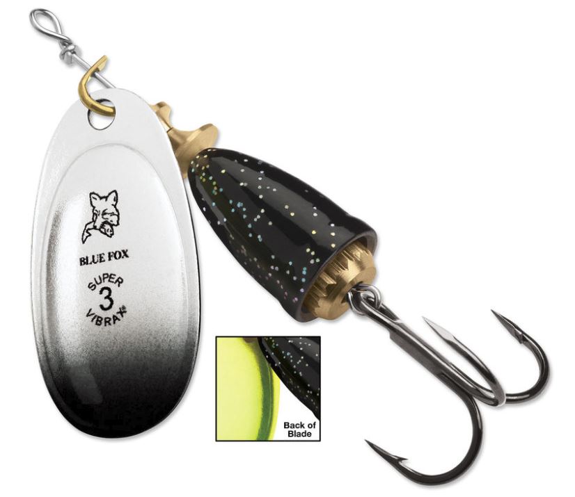 Blue Fox Classic Vibrax Candyback Inline Spinner - Black Chartreuse Candyback, Size 6, 5/8oz
