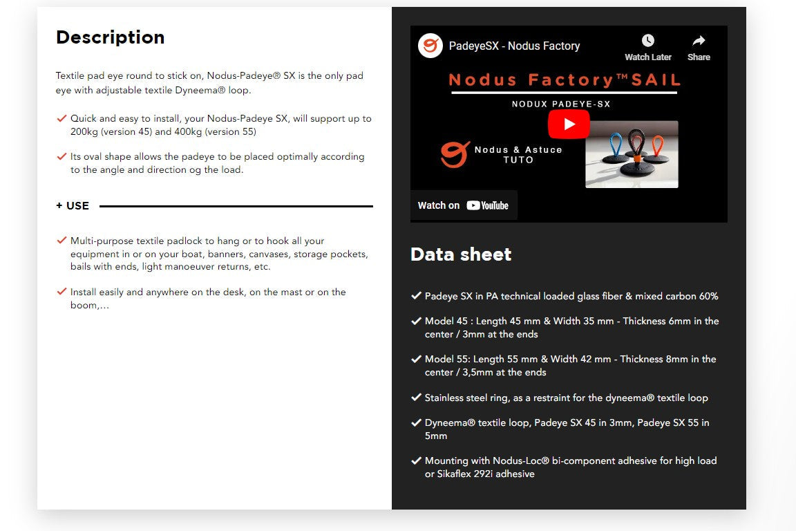 Nodus Factory Pad-SX SX 45 - Padeye to stick adjustable