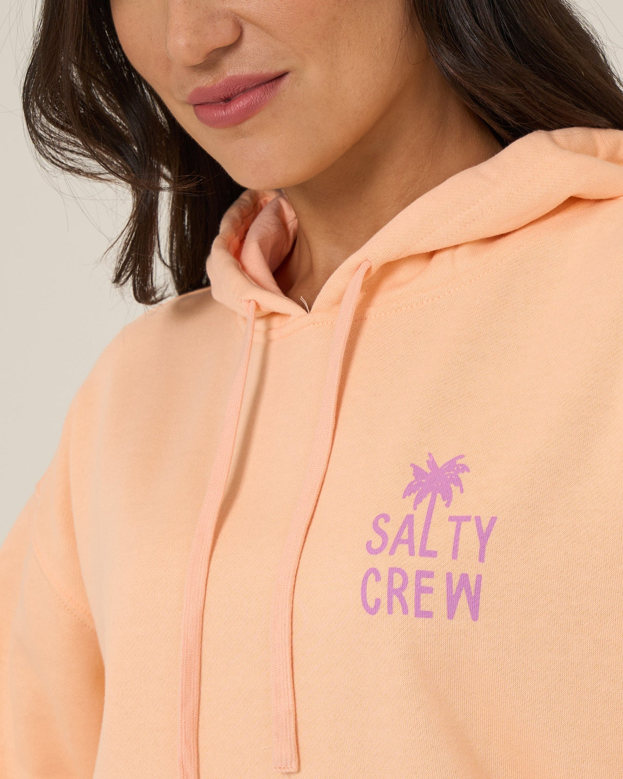 Close up front view of the Rise And Smile Hoodie - Apricot.