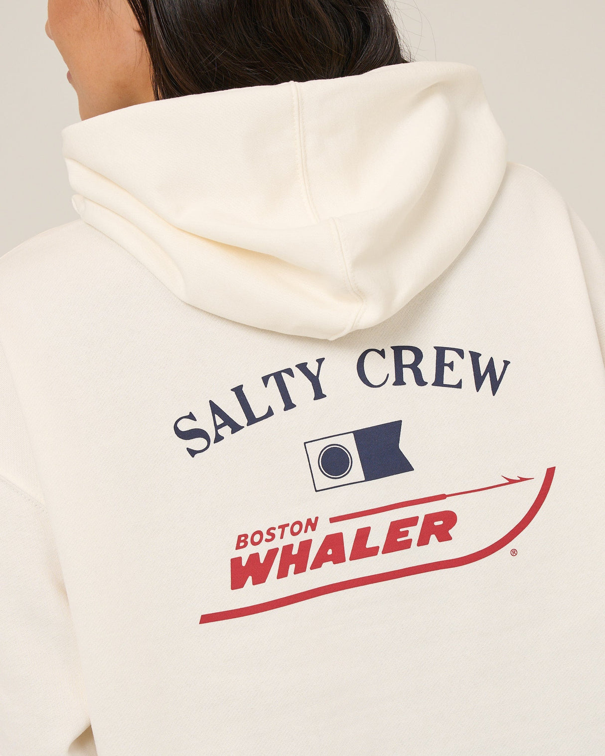 Close up back view of the Whaler Hoodie - Off White.