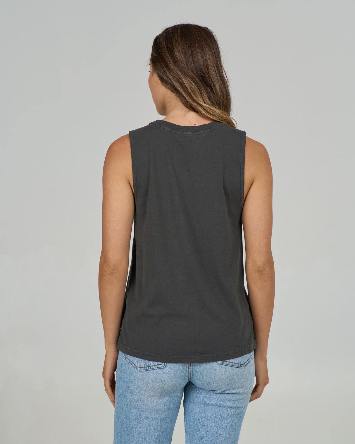 Back view of the Keyhole Muscle Tank - Charcoal.