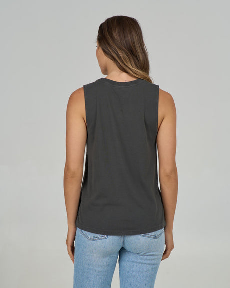 Back view of the Keyhole Muscle Tank - Charcoal.