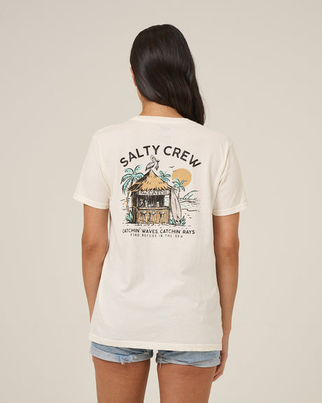 Back view of the Beach Hut Boyfriend Tee - Off White.