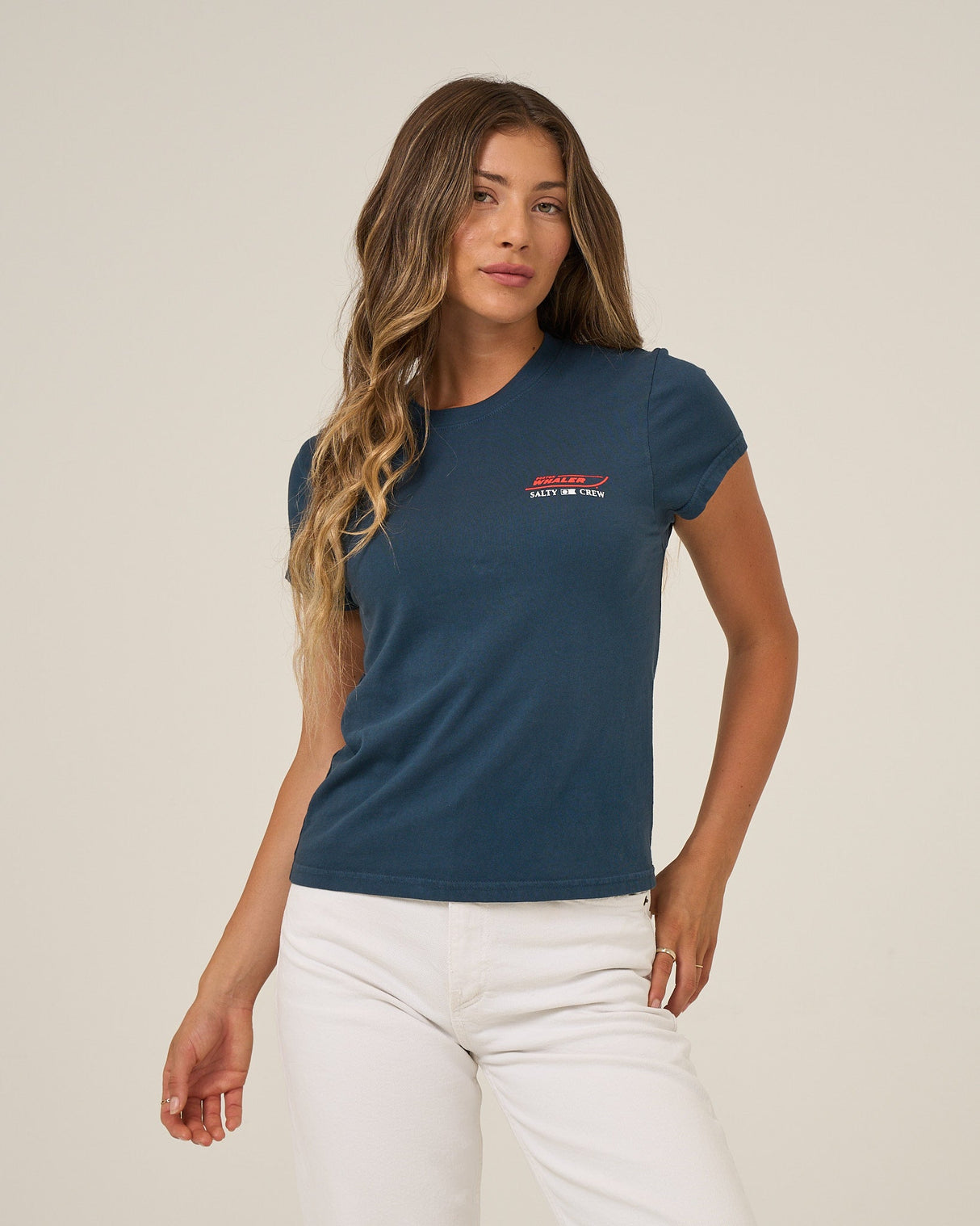 Front view of the Whaler Modern Tee - Midnight Navy.