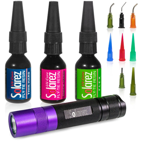 Hareline Solarez Pro Roadie Kit 0.5oz Assortment with UVA Flashlight Hareline Dubbin