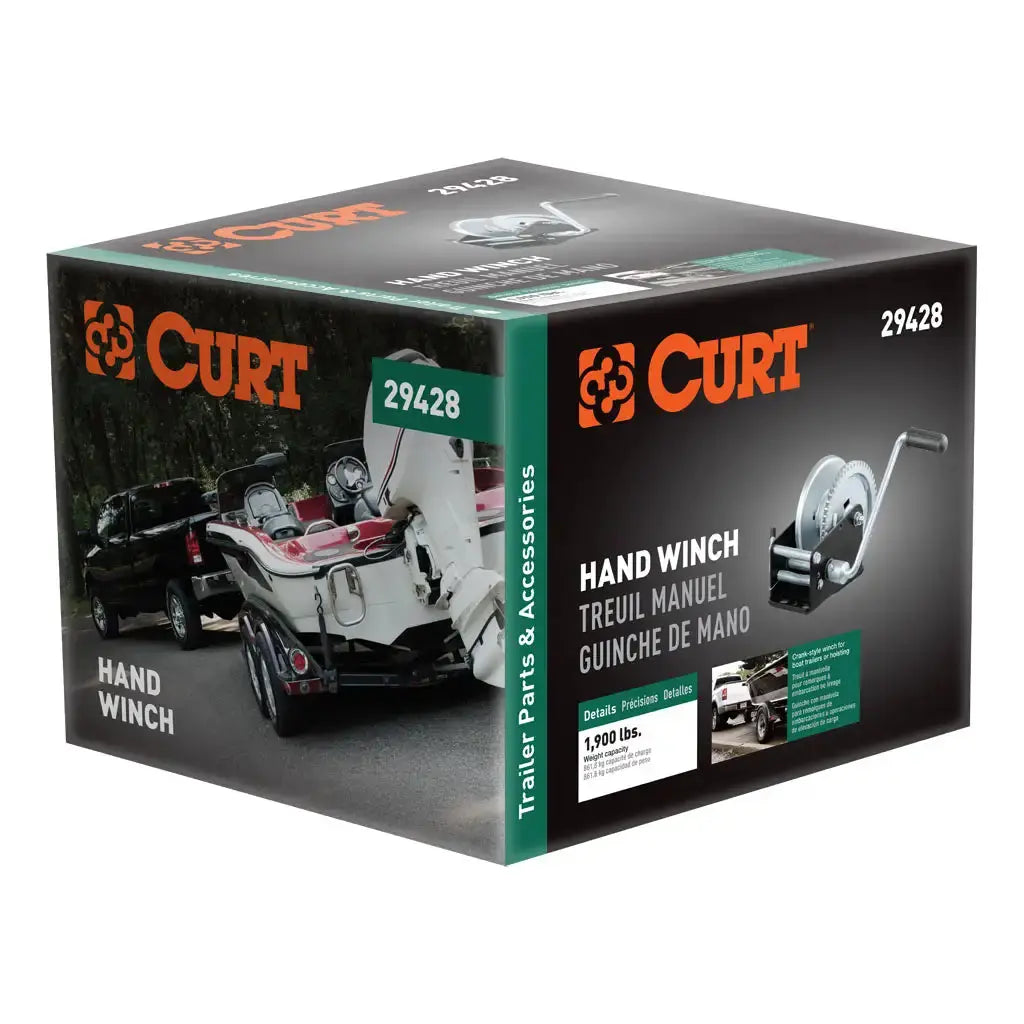 Curt hand winch packaging box on a white background