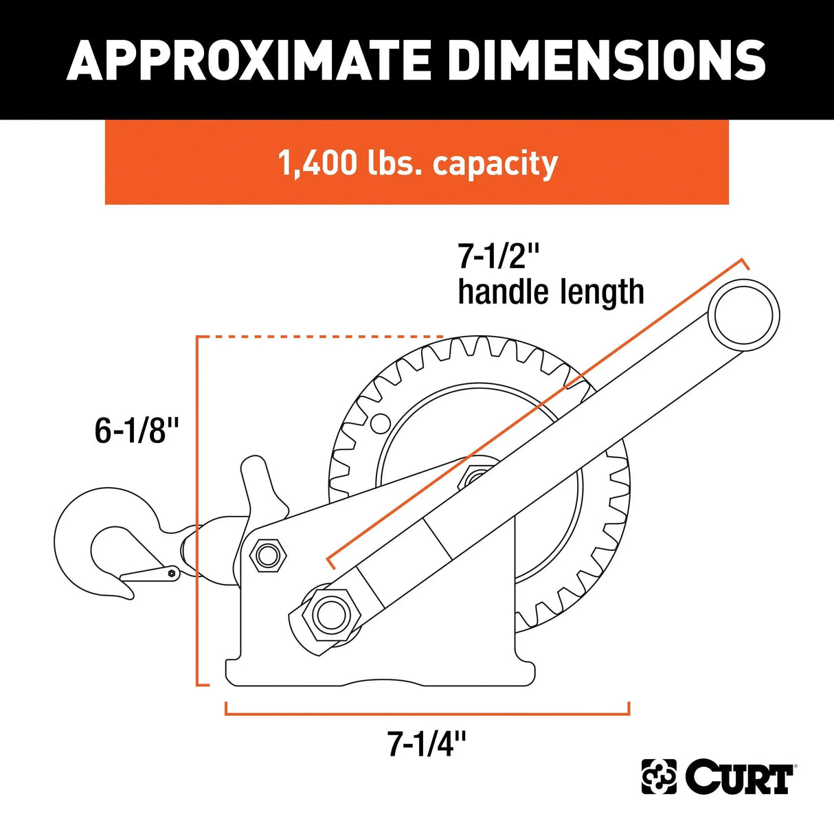 CURT 1400 lb Hand Crank Winch with 20' Strap