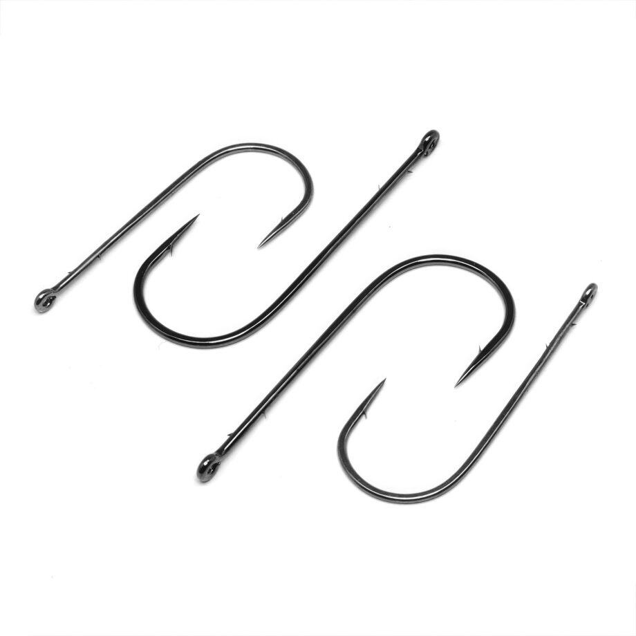 Gamakatsu 48413 Worm Hook, Size 3/0 Needle Point, Straight Shank, Round Bend, Ringed Eye, NS Black, 5 per Pack 48413