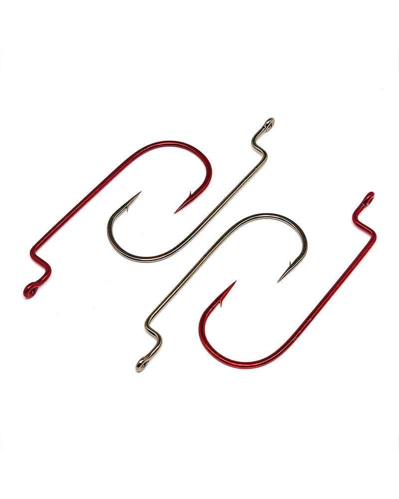 Gamakatsu Worm Hook, Offset Shank, Round Bend 54313 - Red - 4/0