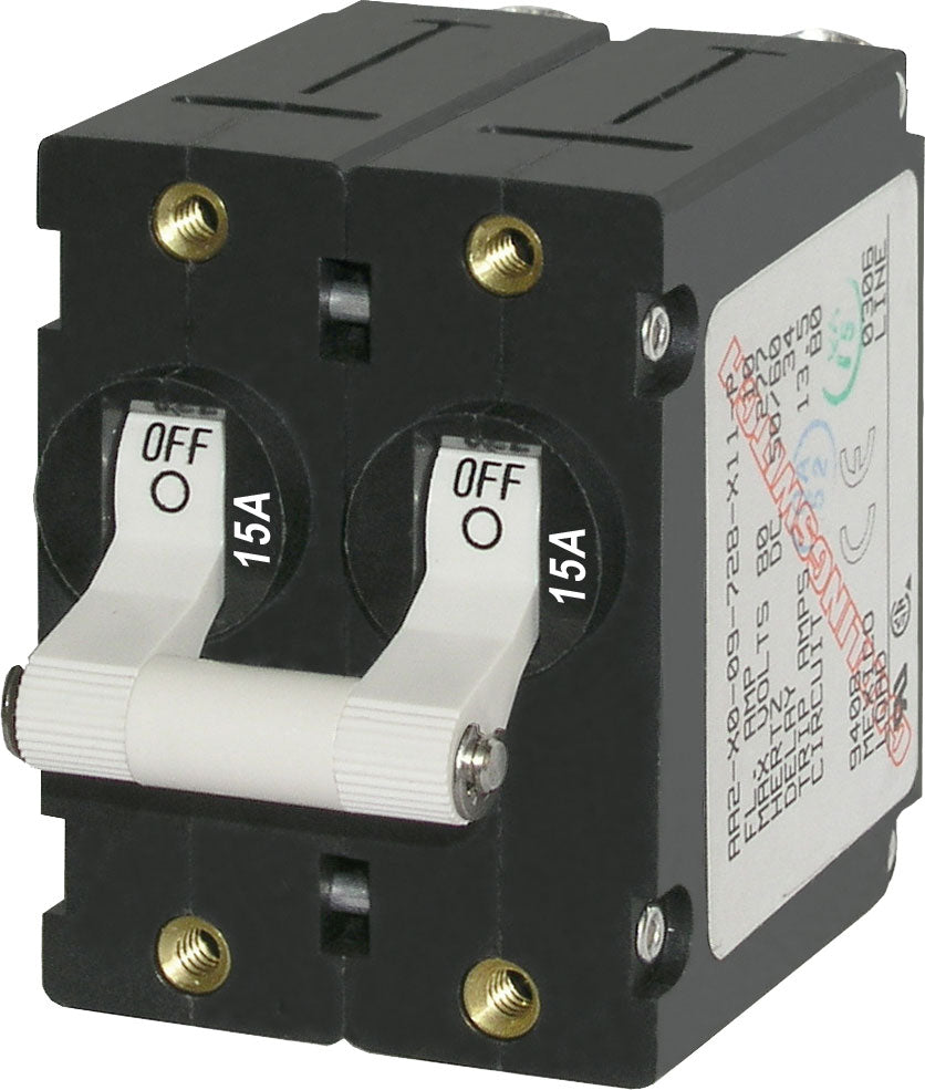Blue Sea Toggle Circuit Breakers Double Pole A - Series 7233 - White 15A