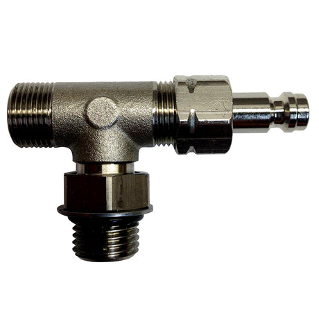 Metal valve fitting on a white background