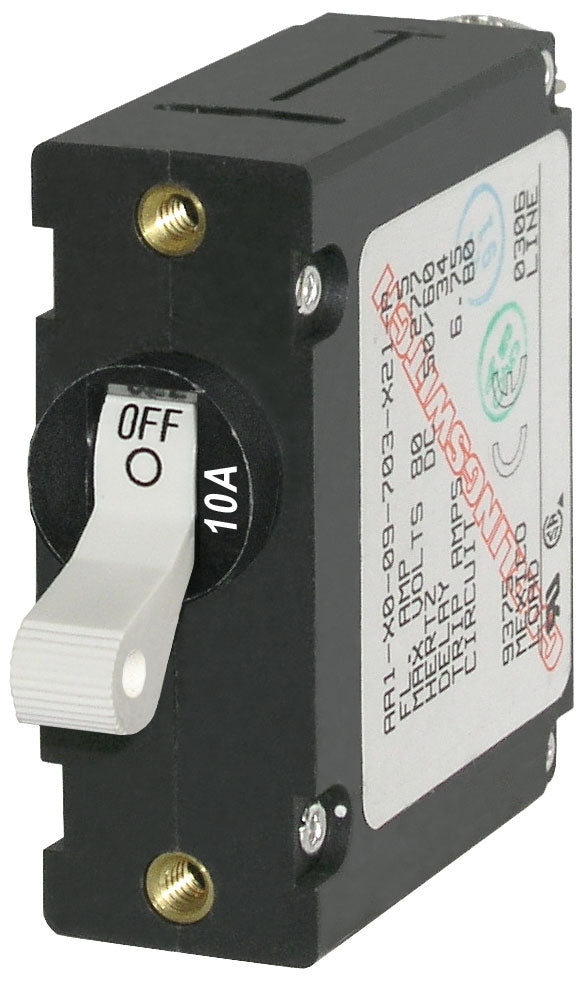 Blue Sea A-Series White Toggle Circuit Breakers – Single Pole (5A–50A)