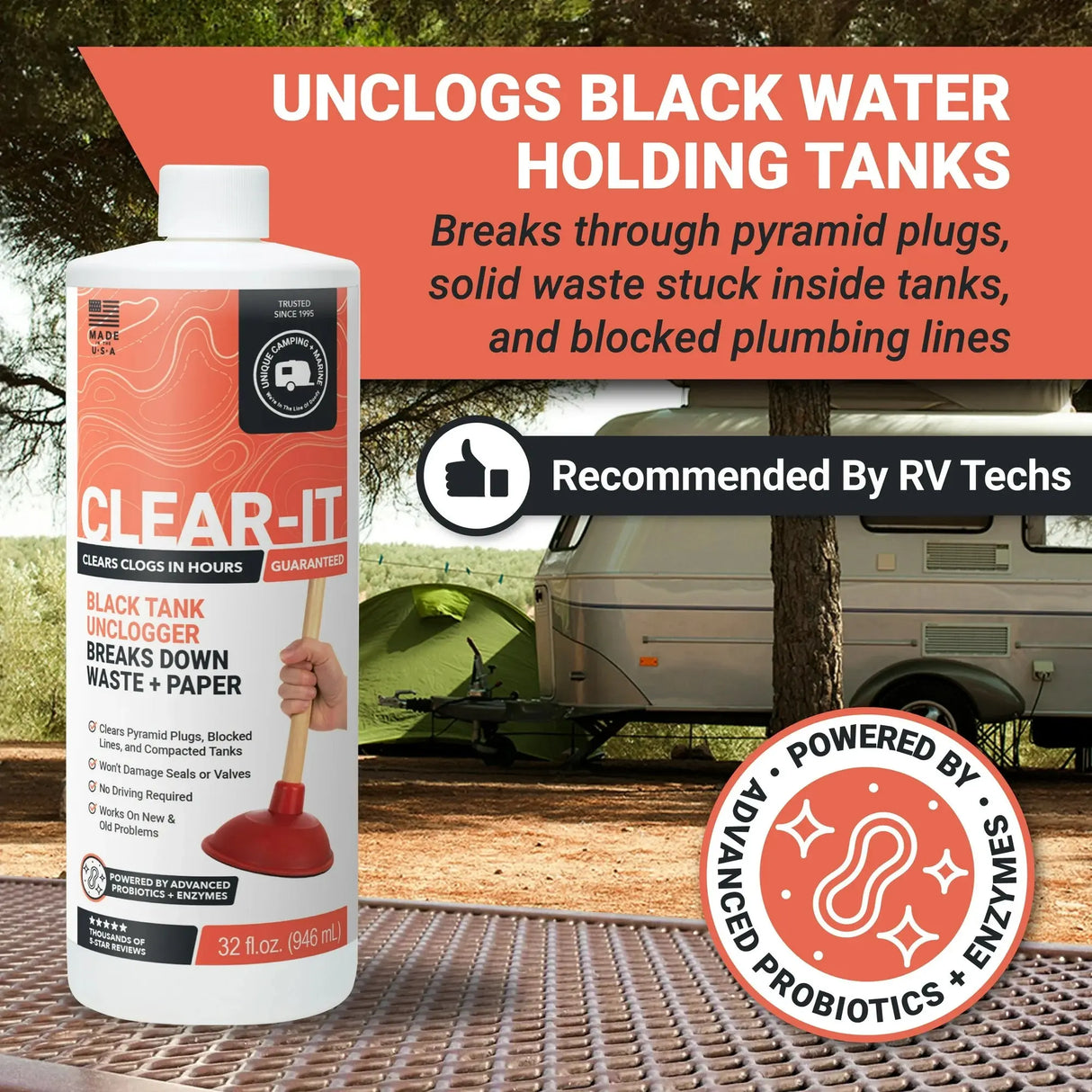 RV Black Tank Cleaning & Treatment Bundle - 4 Pack Bundle! Unique Camping + Marine