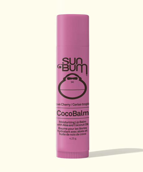 Pink lip balm tube with 'Sun Bum' branding on a white background