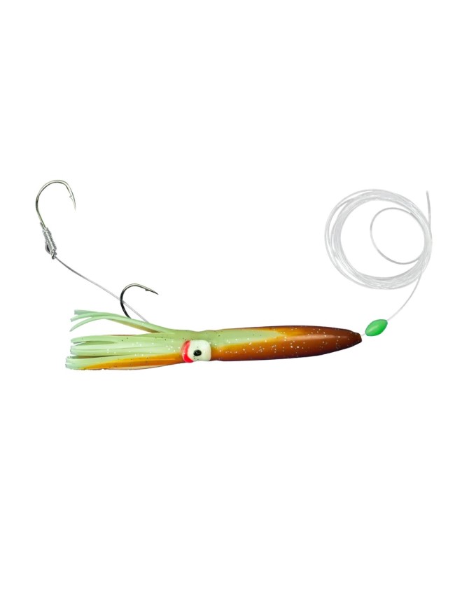 Amundson Rigged Kajiki Squid Lures FTTA36-4.5#10 - Brown Glow Spatter