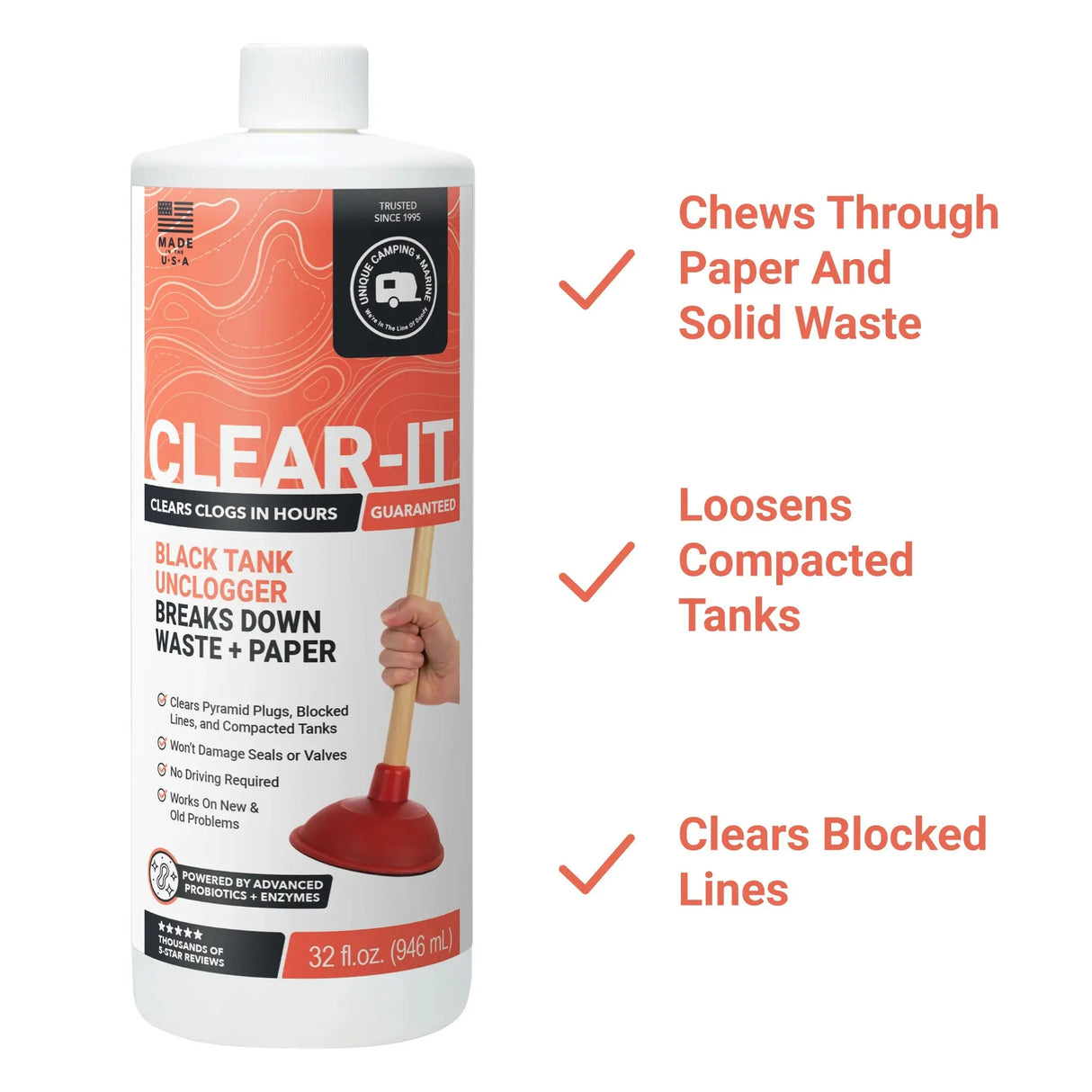 1. Clear-It RV Black Tank Unclogger Unique Camping + Marine