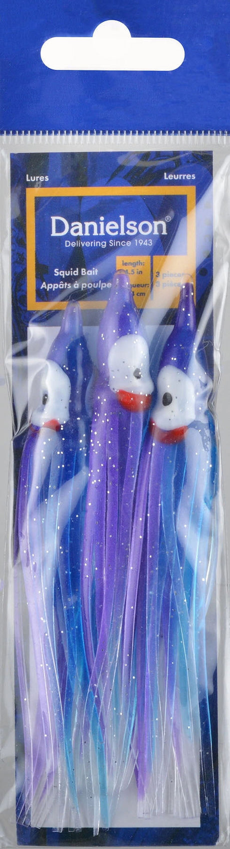 Danielson Squid Bait SQD453123 - Purple/Light Blue Glow, 4.5 in (3-Pack)