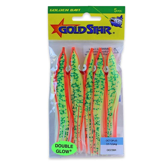 Gold Star Yamashita Octopus Hoochies 5-Pack - Chartreuse Red Racer