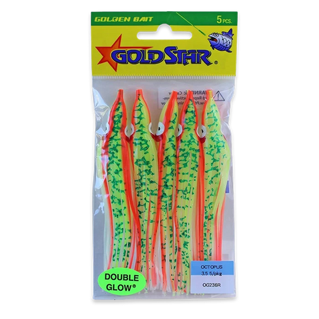 Gold Star Yamashita Octopus Hoochies 5-Pack - Chartreuse Red Racer