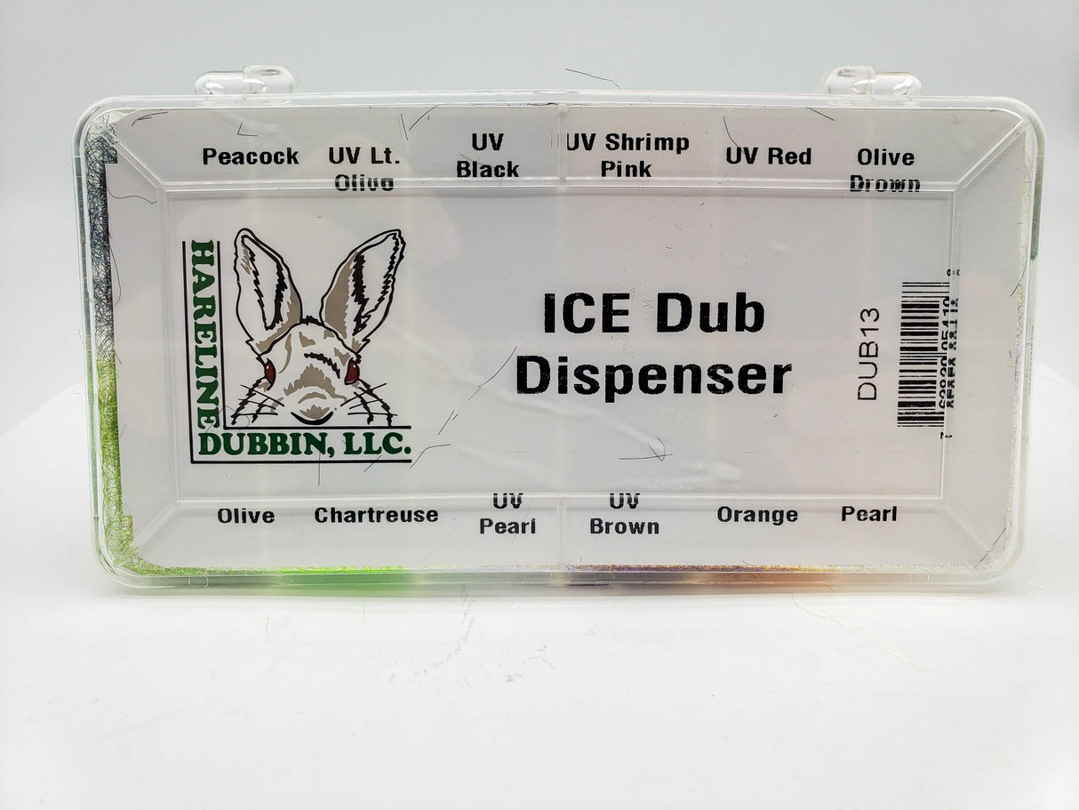 Hareline Ice Dub Dispenser - 12 Assorted Colours Hareline Dubbin