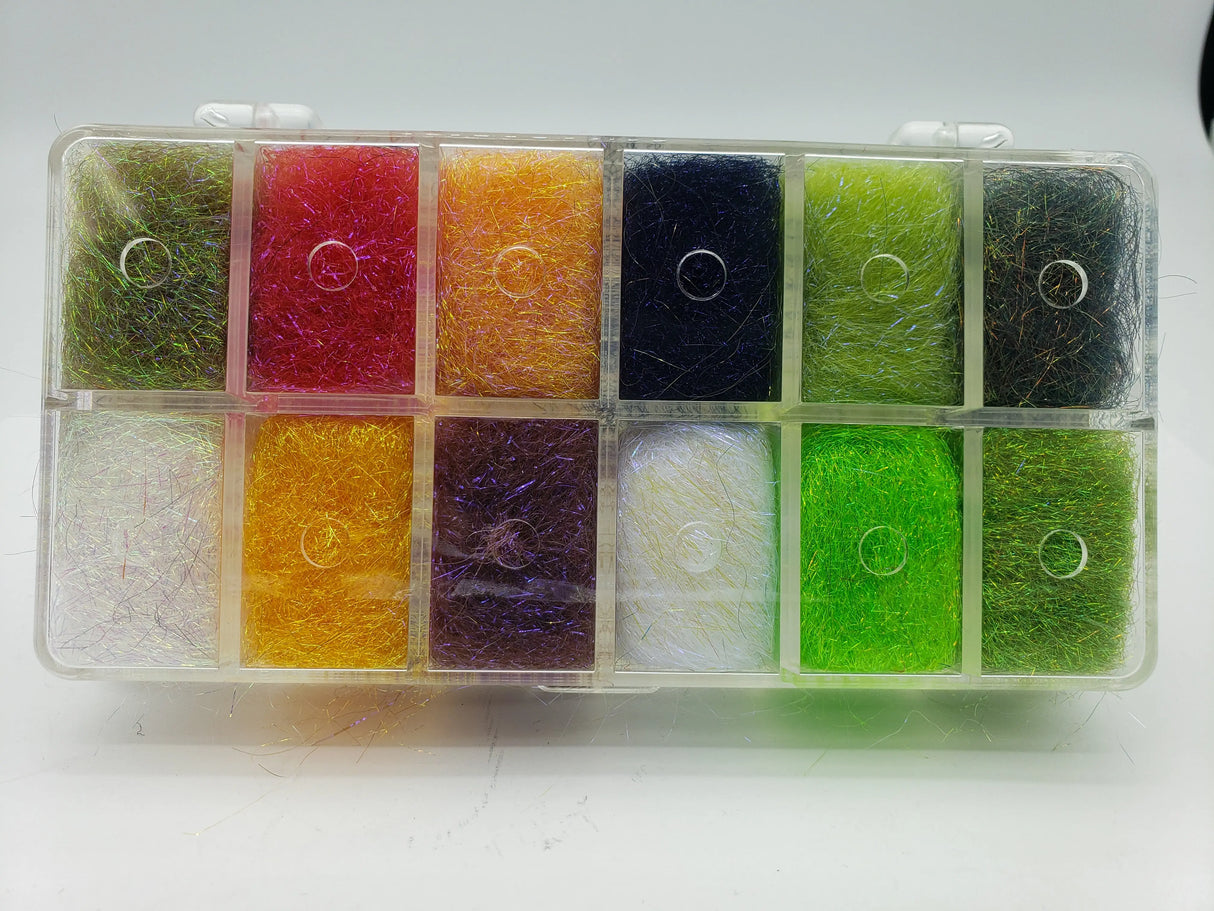 Hareline Ice Dub Dispenser - 12 Assorted Colours Hareline Dubbin