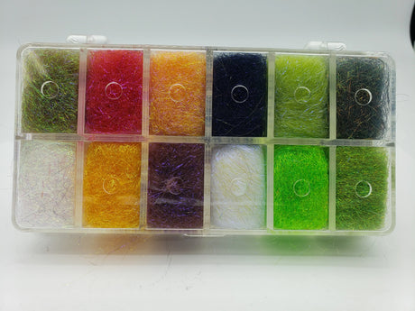 Hareline Ice Dub Dispenser - 12 Assorted Colours Hareline Dubbin
