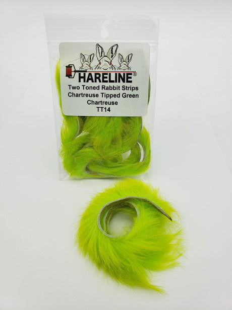 Hareline Two-Toned Rabbit Strips - Chartreuse Tipped Green Chartreuse Hareline Dubbin