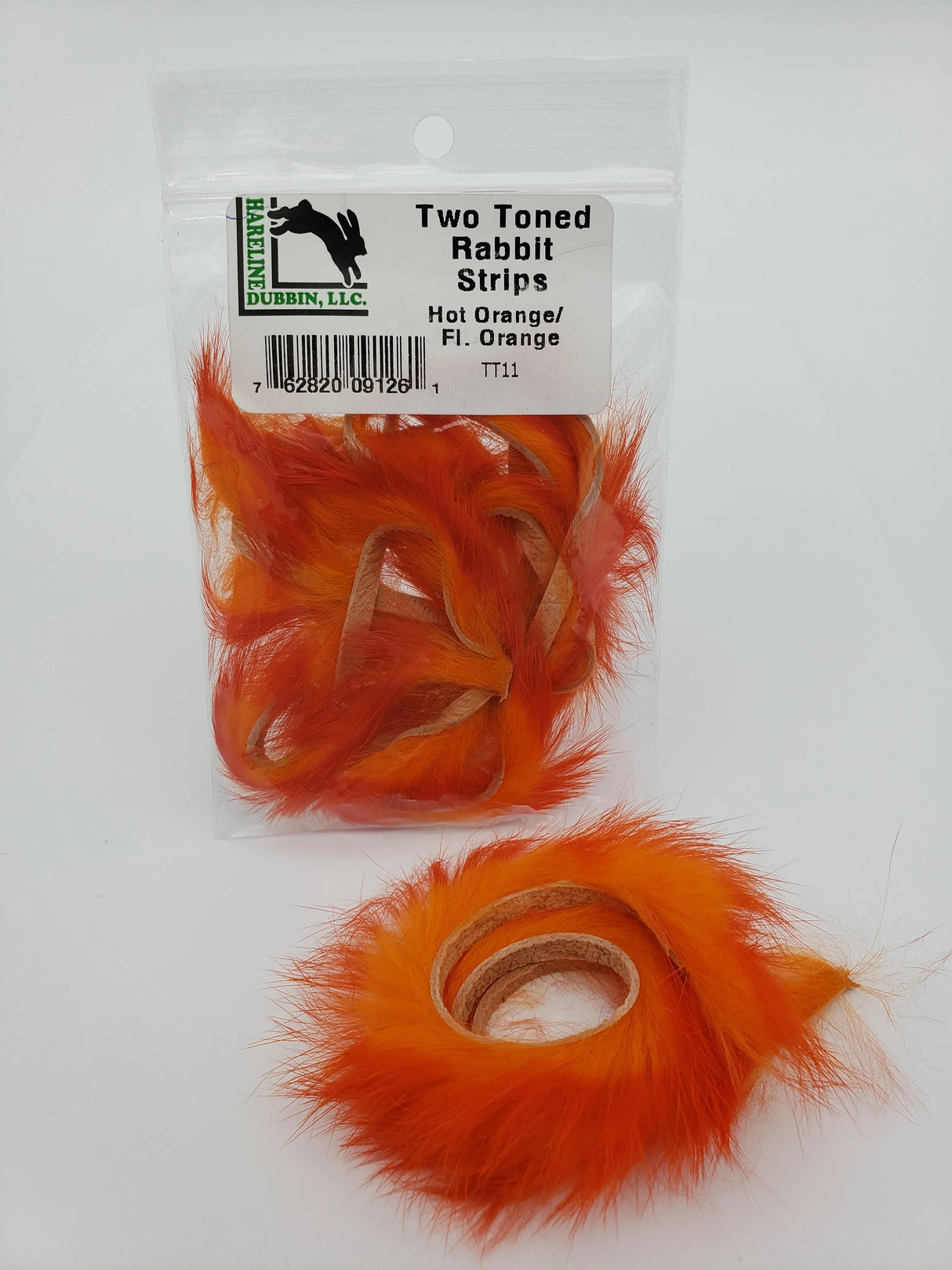Hareline Two-Toned Rabbit Strips - Hot Orange/Fl. Orange Hareline Dubbin