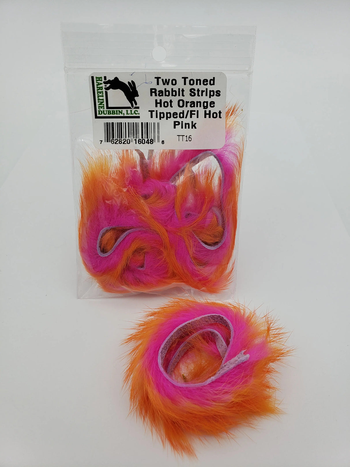 Hareline Two-Tone Rabbit Strips - Hot Orange Tipped Fl Hot Pink Hareline Dubbin