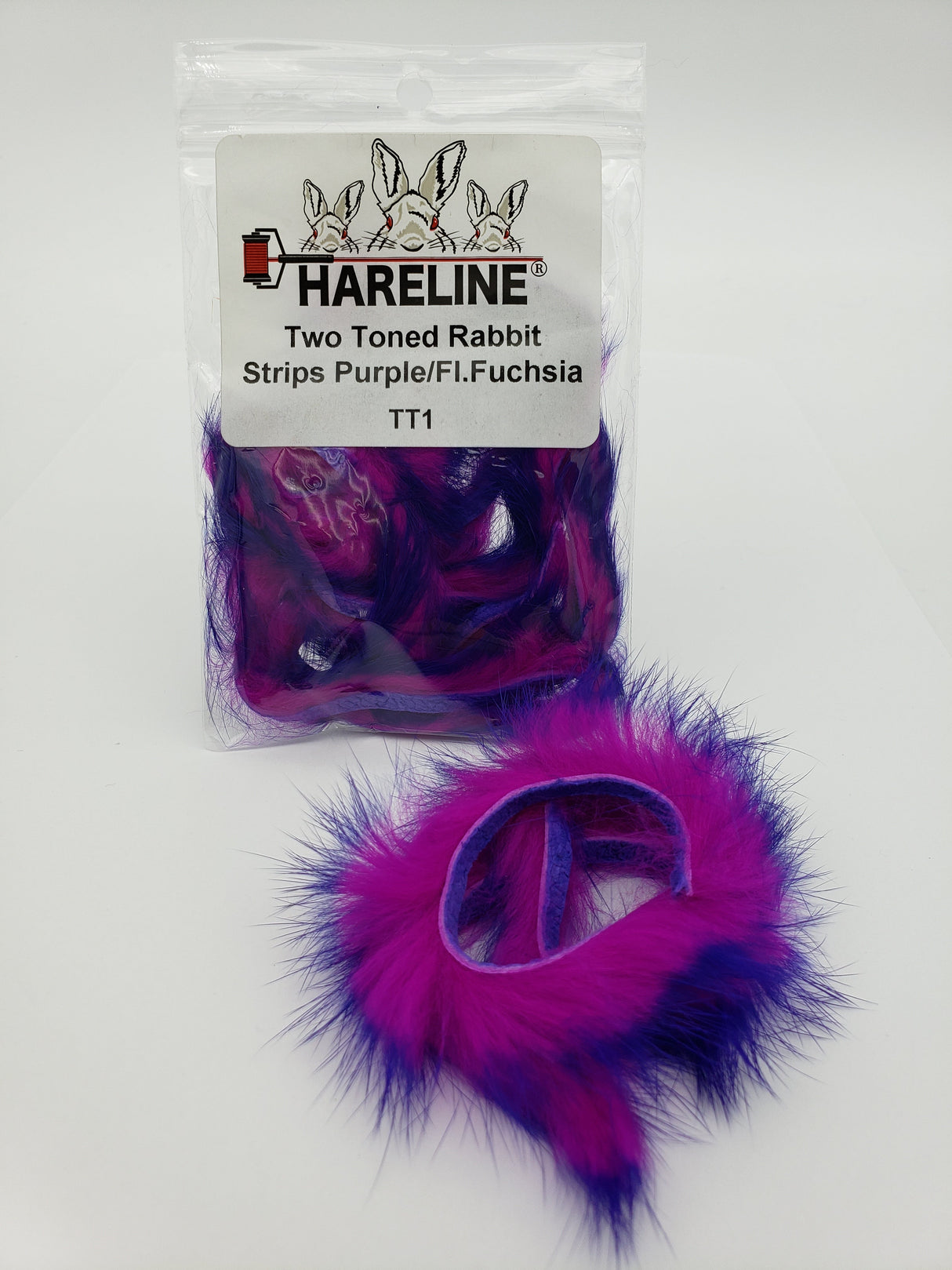 Hareline Two Toned Rabbit Strips in Purple/Fl. Fuchsia color on a white background