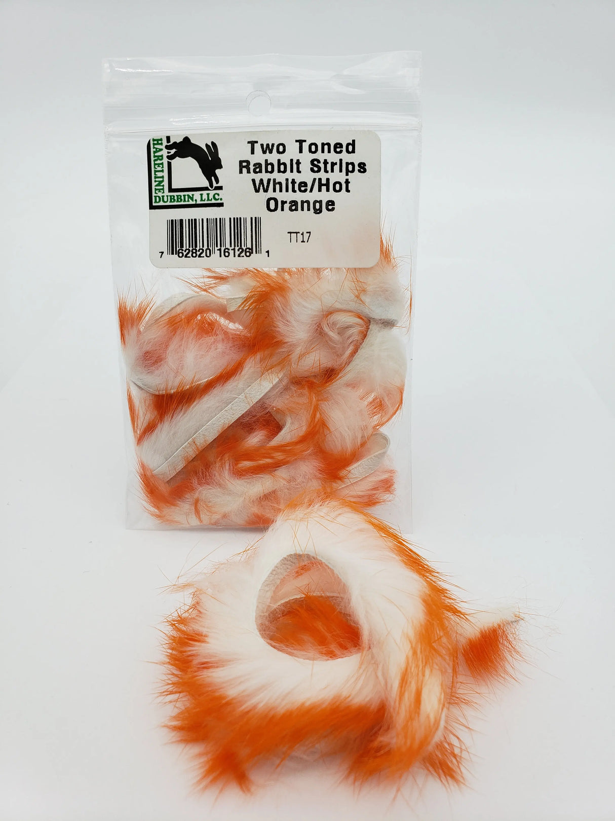 Hareline Two-Toned Rabbit Strips - Hot Orange Tipped White Hareline Dubbin