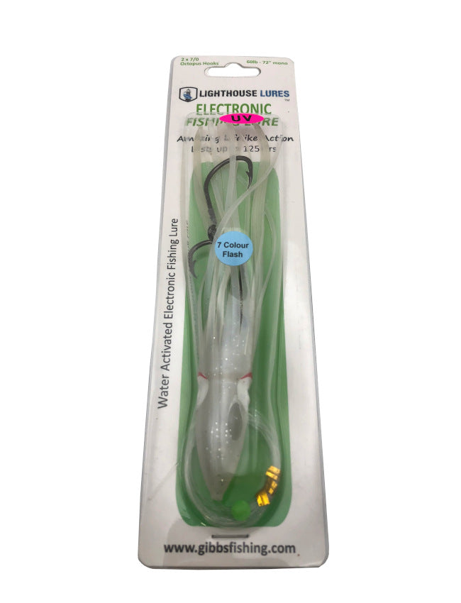 Lighthouse Lures 7" Electronic Squid - White Monster (white with 7 colour flash)