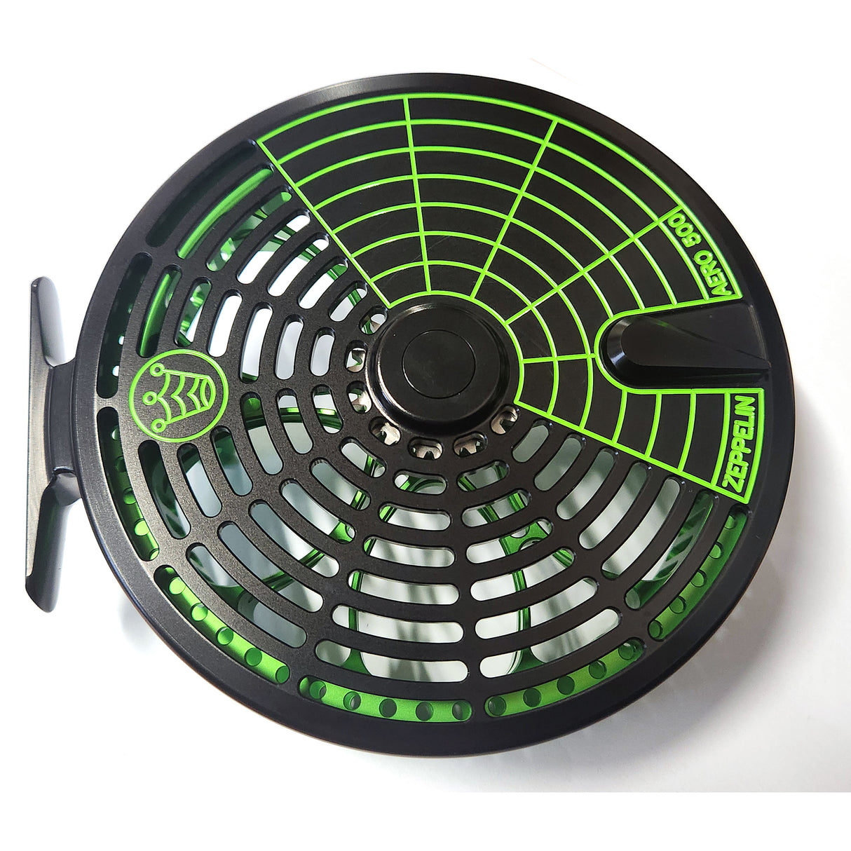 Kingpin Zeppelin Aero 500 Centerpin Reel - Green & Black with Green Handles