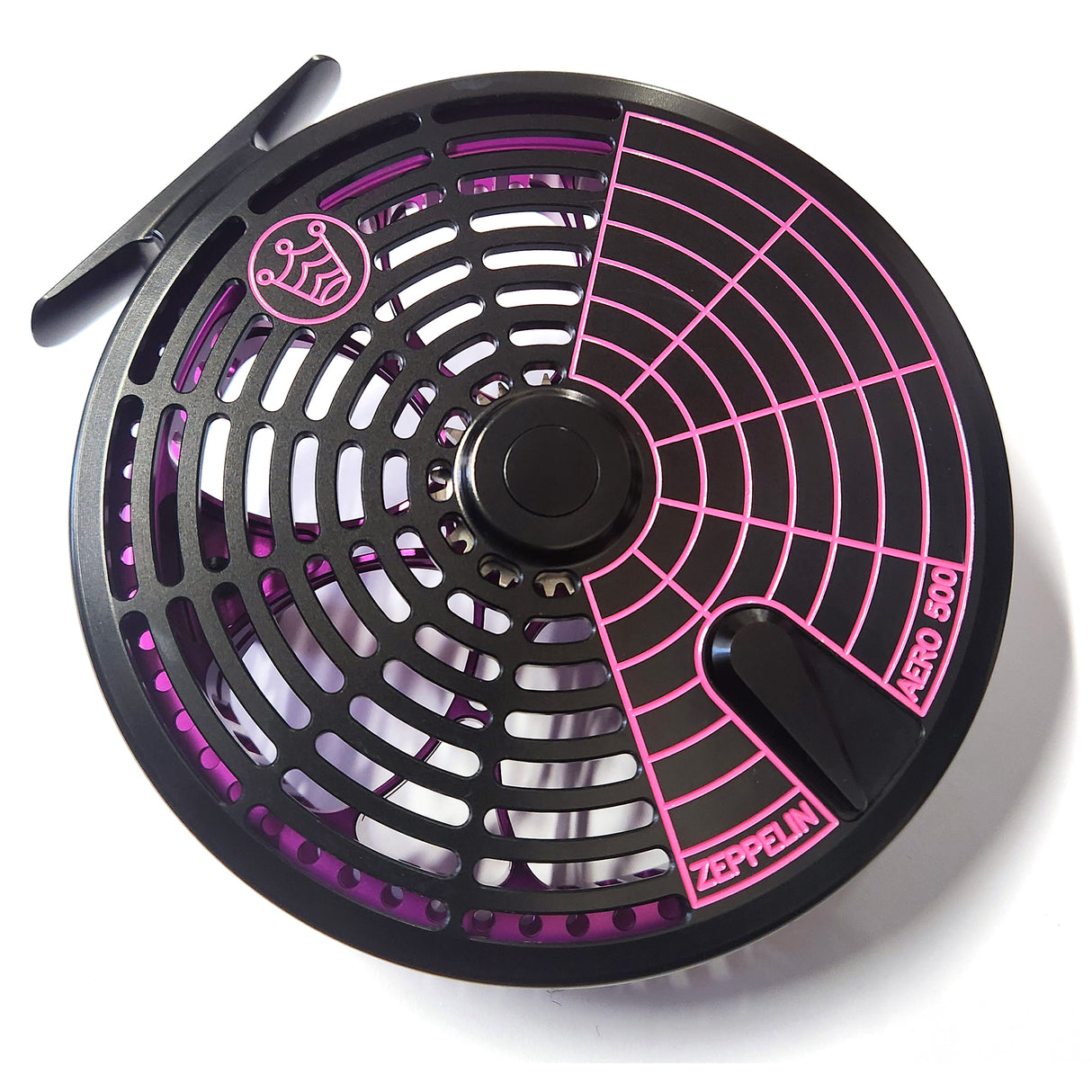 Kingpin Zeppelin Aero 500 Centerpin Reel - Purple & Black with Purple Handles