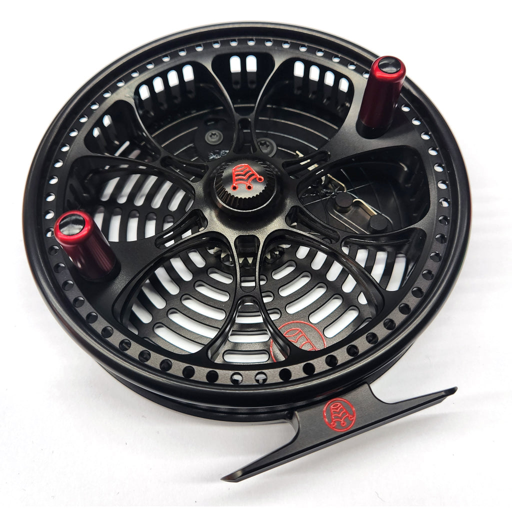 Kingpin Zeppelin Aero 500 Centerpin Reel - Special Edition Black with Red Solid Handles