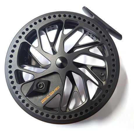 Kingpin Zodiac 500 Centerpin Reel - Black with Orange Highlights