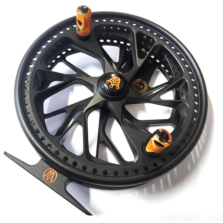 Kingpin Zodiac 500 Centerpin Reel - Black with Orange Highlights Kingpin