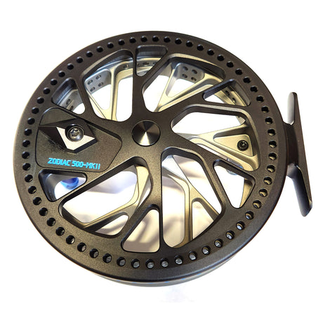 Kingpin Zodiac 500 Centerpin Reel - Grey & Black with Blue Highlights