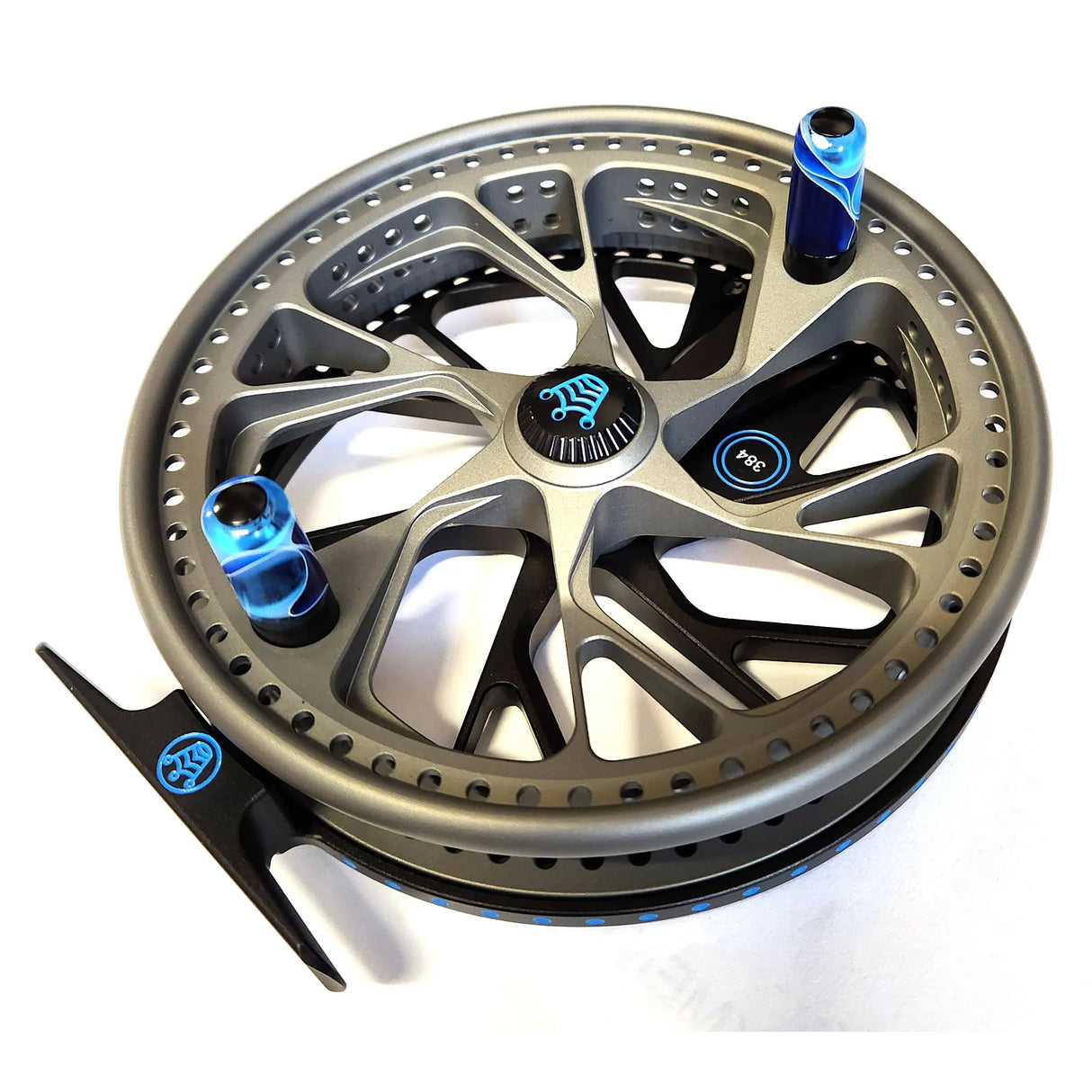 Kingpin Zodiac 500 Centerpin Reel - Grey & Black with Blue Highlights Kingpin