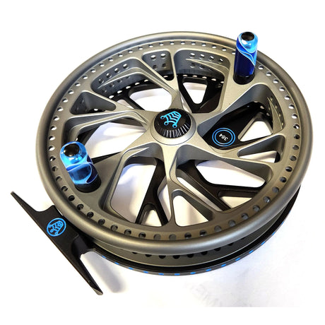 Kingpin Zodiac 500 Centerpin Reel - Grey & Black with Blue Highlights Kingpin