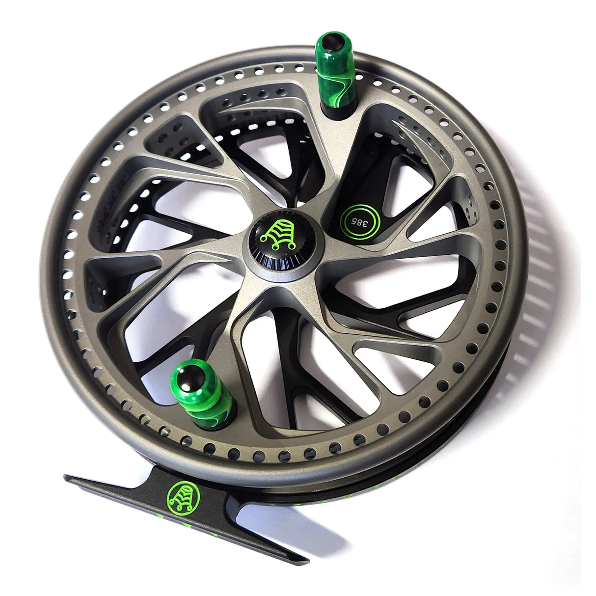 Kingpin Zodiac 500 Centerpin Reel - Grey & Black with Green Highlights Kingpin
