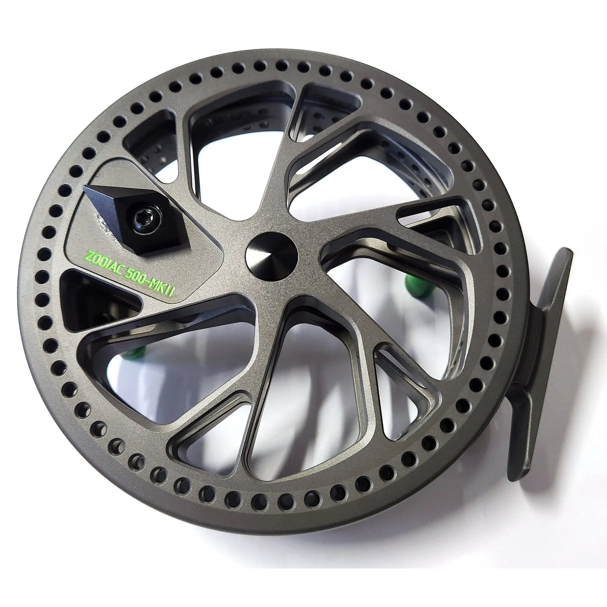 Kingpin Zodiac 500 Centerpin Reel - Grey with Green Highlights Kingpin
