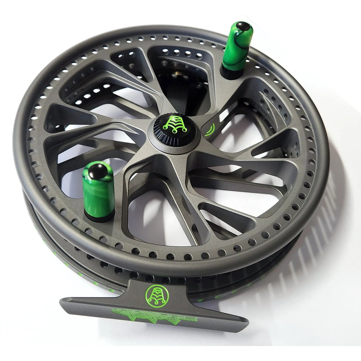 Kingpin Zodiac 500 Centerpin Reel - Grey with Green Highlights Kingpin