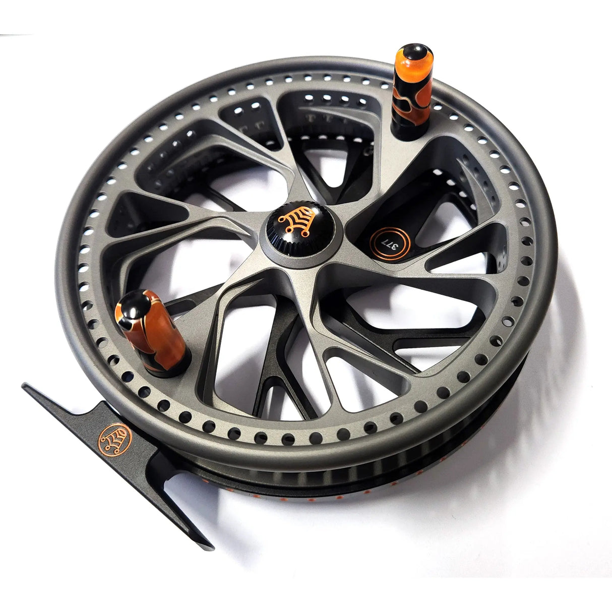 Kingpin Zodiac 500 Centerpin Reel - Gray & Black with Orange Highlights Kingpin
