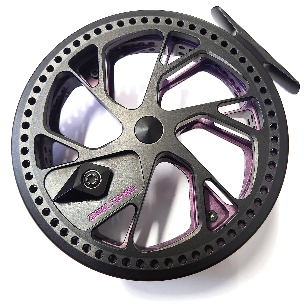 Kingpin Zodiac 500 Centerpin Reel - Purple & Black with Purple Handles