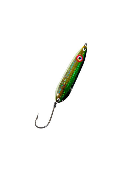 Lighthouse Lure Big Eye Spoon - Glow Back Green Herring Aid - 3"
