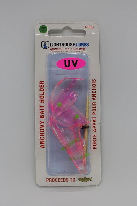 Lighthouse Anchovy Bait Holder - UV Clear Pink Stripe - Unrigged Bulk (1240)