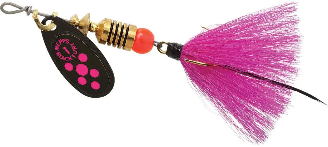 Mepps Black Fury Dressed Treble #1 - Pink Dot with Pink Tail Mepps