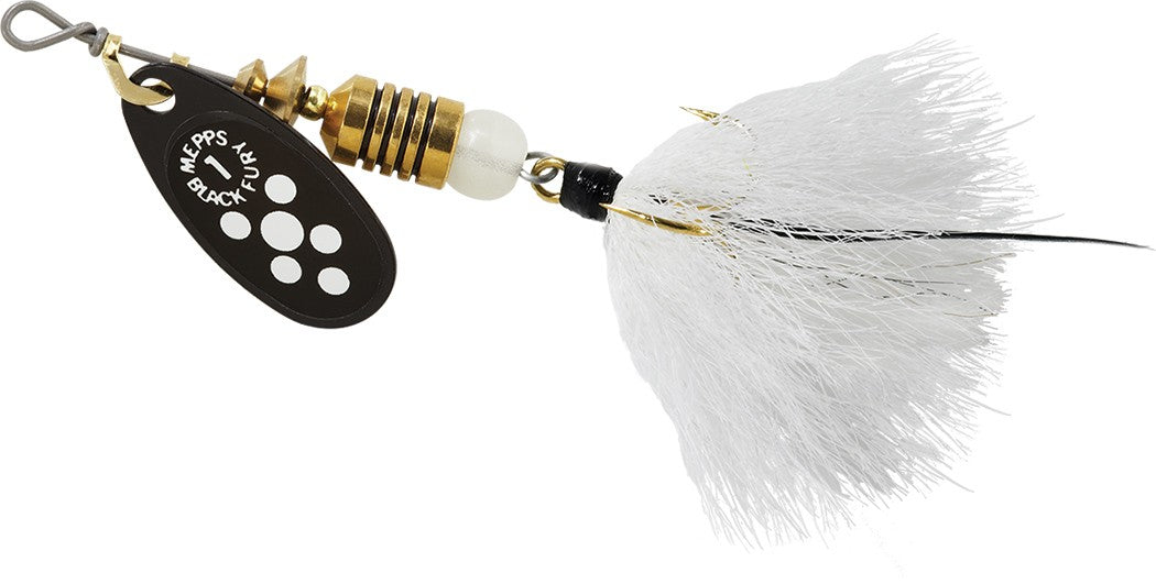 Mepps Black Fury Dressed Treble #1 - White Dot with White Tail